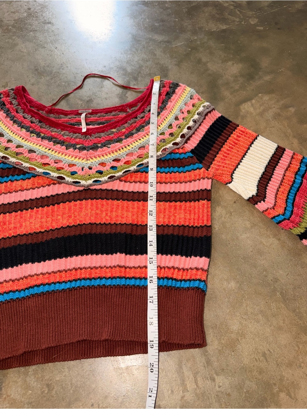 Free People Crochet Bell Sleeve Crop Sweater XS Boho Festival Stripe - Picture 5 of 9